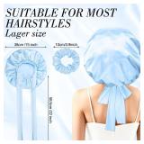 Obeoby Satin Silk Sleep Bonnet for Women, Double-Layer Hair Bonnets with Adjustable Tie Band for Curly Natural Wavy Hair Holiday Birthday Gifts, Blue