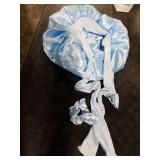 Obeoby Satin Silk Sleep Bonnet for Women, Double-Layer Hair Bonnets with Adjustable Tie Band for Curly Natural Wavy Hair Holiday Birthday Gifts, Blue
