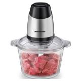 Homeleader Electric Food Chopper, 300W Stainless Steel Blade, Food Processor with 2L Glass Bowl, 2S Fast Shredding for Meat, Vegetables, Fruits and Nuts, Dishwasher Safe, Quiet Motor with 4 Blades