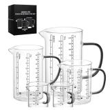 LIBWYS Glass Measuring Cup Set of 5, 1000ml (32oz), 500ml (16oz), 350ml (12oz), 2x75ml (2.5oz) with Anti-slip Silicone Pad, Heat-resistant Borosilicate Glass Liquid Measuring Cup