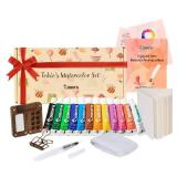 Original Tobios Mini Wooden Watercolor Paint Set Compact Travel Art Kit with 12 Colors, Refillable Brush & Sketchbook Unique Creative Gift for Birthdays, Holidays & Art Lovers