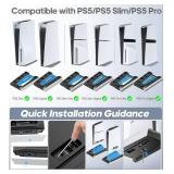 PS5/Slim/Pro Stand for Disc & Digital Console, PS5 Cooling & Charging Station with RGB Lights, PS5 Controller Charger Built-in 3 Level & AUTO Adjustable Fan, PS5/Slim/Pro Accessories Comes 3 USB Ports