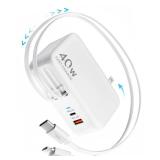 4-in-1 Retractable Gan Wall Charger Plug for iPhone 17 USB C,Travel Essentials Brick Multiport,3ft Lightening+ Type C Cables,40W Fast Charging Foldable Block for iPhone 17 Pro/16/15/14/13,iPad,Galaxy