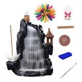 Backflow Incense Holder Waterfall Incense Burner, Mountain Tower Censer Aromatherapy Ornament Home Decor Size:4.64in*4.17in with 60 Backflow Incense Cones,50 Incense Sticks,Incense Socket Mat Clip