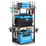 PLUSINNO 3 Tier Fishing Rod Holder, Fishing Pole Holders for Garage, Fishing Rod Rack Fishing Rod Storage Up to 8 Rods, Fishing Gear Tackle Box Fishing Equipment Organizers, Fishing Gifts for Men