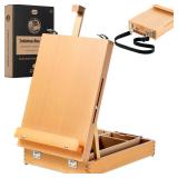 Beechwood Tabletop Easel for Painting, Portable Adjustable Sketchbox Art Easel Stand with Detachable Strap for Beginners and Art Lovers