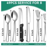 49-Piece Silverware Set with Organizer, Stainless Steel Flatware Utensils Set for 8, Forks and Spoons Silverware Set Cutlery Set with Steak Knives, Dishwasher Safe