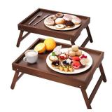 Fibogollo 2 Pack Bamboo Bed Tray Table with Folding Legs,Breakfast Trays,Serving Tray for Food and Snack,Laptop Trays for Working(Brown)