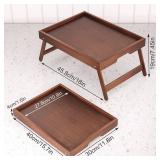 Fibogollo 2 Pack Bamboo Bed Tray Table with Folding Legs,Breakfast Trays,Serving Tray for Food and Snack,Laptop Trays for Working(Brown)