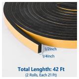 Kikerike Self Adhesive Foam Tape Weatherstrip 1/2In x 1/4In x 42Ft High Density Foam Insulation Strips Seal Weather Stripping with Strong Adhesive for Door and Window Sound Isolation Soundproofing