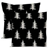 PANDICORN Christmas Pillow Covers 18x18 Set of 2, Black Christmas Decor Throw Pillow Cases, Outdoor Modern Farmhouse Xmas Decorations Winter Holiday Decorative Cushion Cases for Sofa Couch Porch