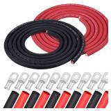iGreely 2 AWG Gauge Wire 10 Feet Black + 10 Feet Red Welding Battery Pure Copper Ultra Flexible Cable + 5pcs of 5/16 & 5pcs 3/8 Copper Cable Lugs Terminal Connectors+Heat Shrink Tubing