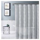 Dainty Home Rita 3D Floral Chenille Embroidered Solid Sheer Linen Look 70  x 72  Shower Curtain In Silver