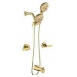Fapully Double Handle 5-Spray Tub and Shower Faucet 2.5 GPM Dual Head Tub Faucet with Hand Shower in Brushed Gold- Retail: $241