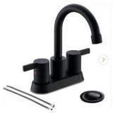 Phiestina 4 Inch 2 Handle Centerset Matte Black Lead-Free Modern Bathroom Faucet with Pop Up Drain and Water Supply Lines