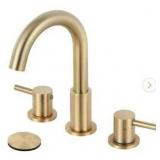 AKLFGN 8 in. Widespread Double Handle Bathroom Faucet 3 Hole Sink Faucet with Pop-Up Drain in Brushed Gold