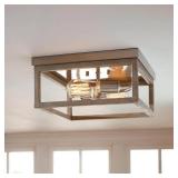 Hampton Bay Boswell Quarter 12 in. 2-Light Brushed Nickel with Weathered Wood Accents Coastal Flush Mount for Bedrooms with Bulbs