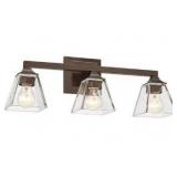 Industrial 22 in. 3-Light Oil Rubbed Bronze Vanity Light Over Mirror with Clear Glass Shade