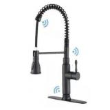 Magic Home Touchless Single Handle Pull Out Sprayer Kitchen Faucet with Deckplate Included in Matte Black- Retail: $238