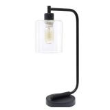 Simple Designs 18.8  Industrial Vintage Bronson Iron Desk Lamp with Glass Shade  Black