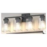 YANSUN 25 in. 4-Light Matte Black Vanity Light with Square Glass Shades-Modern Bathroom Wall Fixture