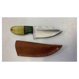 Handcrafted small full tang knife blade with leather sheath hunting / fishing approx 7.5 inches