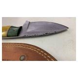 Handcrafted small full tang knife blade with leather sheath hunting / fishing approx 7.5 inches