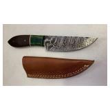 Handcrafted Damascus Steel Full Tang Hunting/Fishing Knife with Leather Sheath approx 8.5 inches