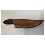 Handcrafted Damascus Steel Full Tang Hunting/Fishing Knife with Leather Sheath approx 8.5 inches