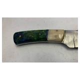 Handcrafted Damascus Steel Full Tang Hunting/Fishing Knife with Leather Sheath approx 7.25 inches