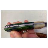 Handcrafted Damascus Steel Full Tang Hunting/Fishing Knife with Leather Sheath approx 7.25 inches