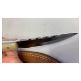 Handcrafted Damascus Steel Full Tang Hunting/Fishing Knife with Leather Sheath approx 7.25 inches