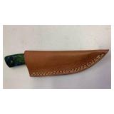 Handcrafted Damascus Steel Full Tang Hunting/Fishing Knife with Leather Sheath approx 7.25 inches