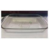 Art Deco Glass Display Case with Chevron Pattern with Pyrex glass baking dish approx 13x9x2 inches MGA75