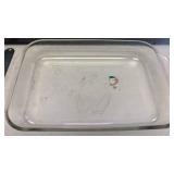 Art Deco Glass Display Case with Chevron Pattern with Pyrex glass baking dish approx 13x9x2 inches MGA75