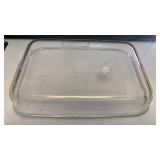 Art Deco Glass Display Case with Chevron Pattern with Pyrex glass baking dish approx 13x9x2 inches MGA75