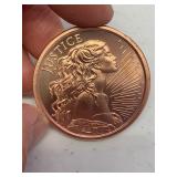 1 oz 999 Fine Copper Round Justice Silver Shield design