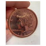 1 oz 999 Fine Copper Round 1921 Peace Dollar design