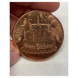 1 oz 999 Fine Copper Round Happy birthday cake design