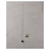 14k Ruby Heart Pendant with Chain and Earring Set