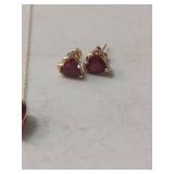 14k Ruby Heart Pendant with Chain and Earring Set