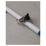 Art Deco Style Black Onyx and Marcasite Sterling Silver Ring