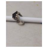 Art Deco Style Black Onyx and Marcasite Sterling Silver Ring