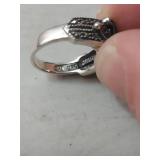 Art Deco Style Black Onyx and Marcasite Sterling Silver Ring