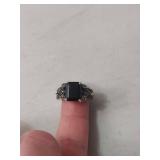 Art Deco Style Black Onyx and Marcasite Sterling Silver Ring