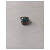 Sterling Silver Turquoise and Coral Ring