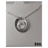 Marcasite and Silver Heart Moon Pendant Necklace