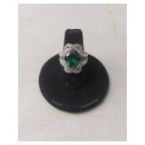 Sterling Silver Emerald Ring with Baguette Accents
