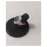 Sterling Silver Emerald Ring with Baguette Accents