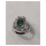 Sterling Silver Emerald Ring with Baguette Accents